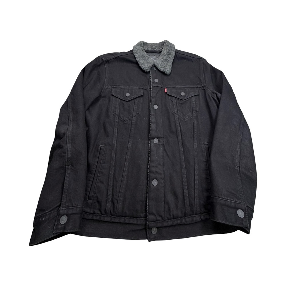 Levi's Trucker Jacket Mens Large Black Sherpa Lined Denim Coat 16365-0084 Casual